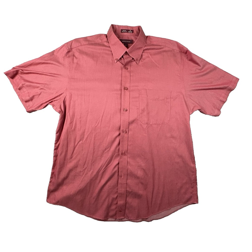 Nordstrom Men's XL Red SS Button Down Shirt Made in Hong Kong SEE DESCRIPTION